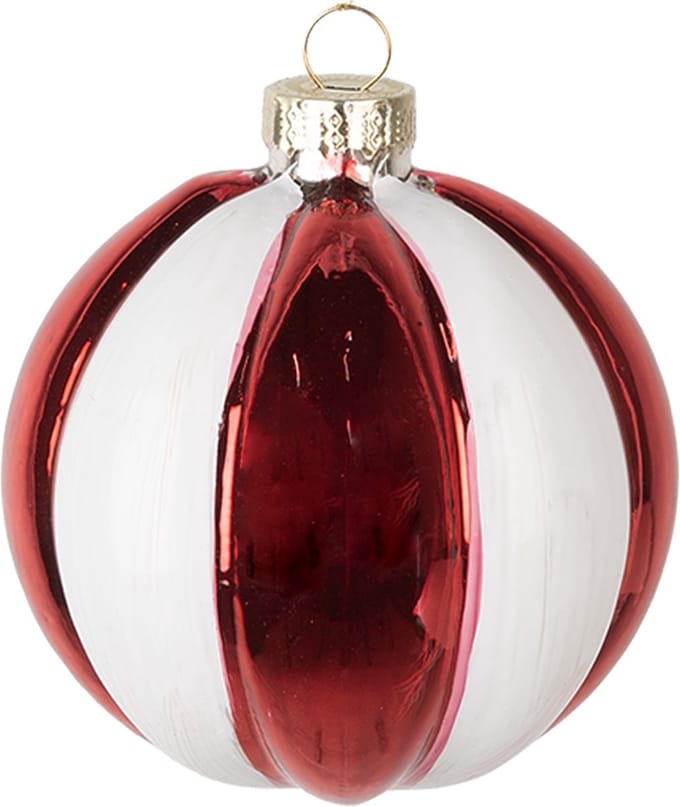 Clayre & Eef Kerstbal Overig Ø 8x8 cm Rood Wit Glas Kerstballen
