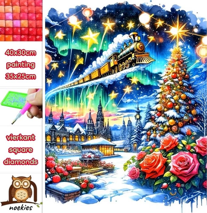 40x30cm Diamond Painting kerst trein (vierkant) nr 186