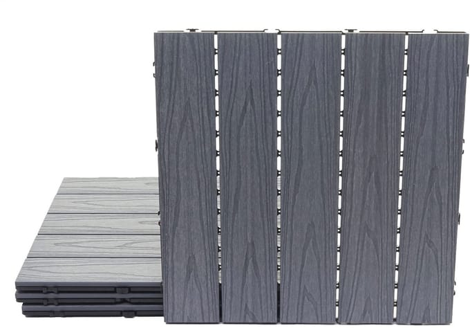 WPC vloertegel MCW-E21, houtlook balkon/terras, 3D structuur lineair gecoat-grijs ~ 4x 50x50cm elk = 1m²