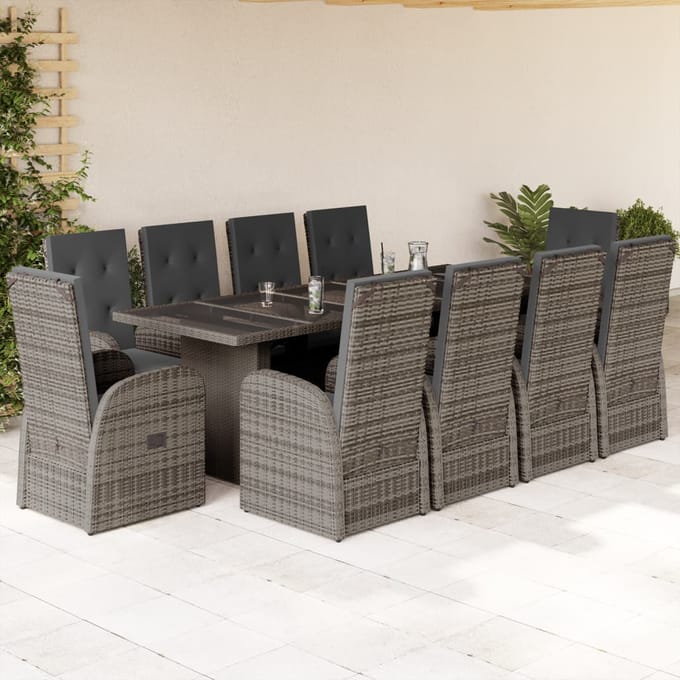 vidaXL - 11-delige - Tuinset - met - kussens - poly - rattan - grijs