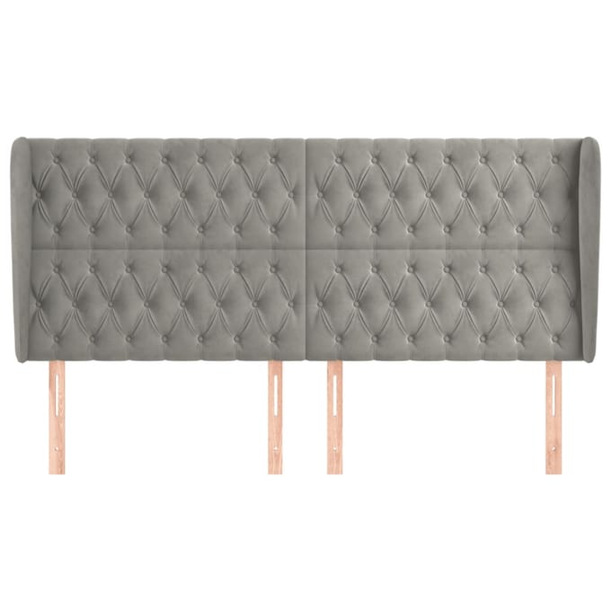 vidaXL - Hoofdbord - met - randen - 183x23x118/128 - cm - fluweel - lichtgrijs