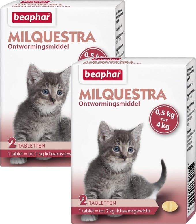 Beaphar Milquestra Kitten - Anti wormenmiddel - 2 x Rund 2 tab 0.5 Tot 4 Kg
