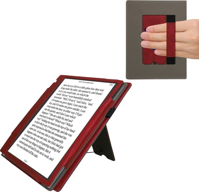 kwmobile e-reader hoesje geschikt voor Pocketbook InkPad Eo / Bigme InkNote Color+ hoes - E reader flip case van kunstleer - Ereader cover met stand - Brushed Hart design in donkerrood