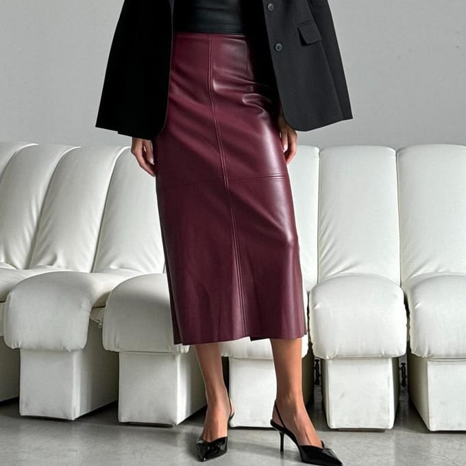 Dames Winter Nieuwe Hoge Taille Slanke Split Rok PU Leer Midi-lengte Heupbedekkende Rok M white