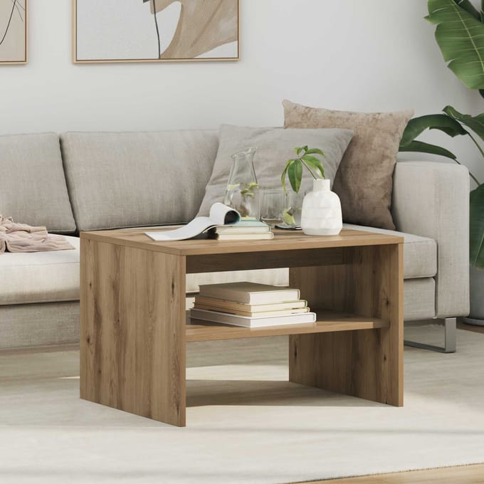vidaXL - Salontafel - Artisan - Eiken - 60 - x - 50 - x - 40 - cm - Bewerkt - hout