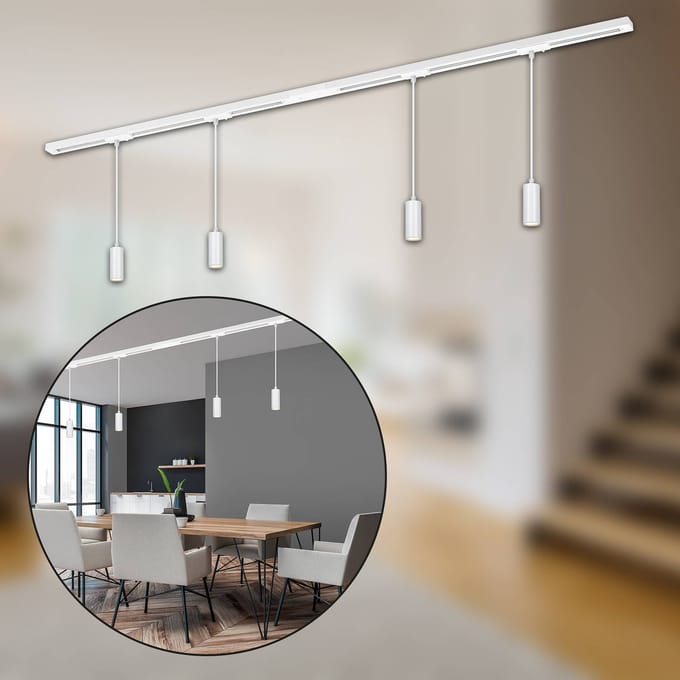 BRILONER Rail - Railverlichting set - met dimbaar hanglampen - pendellamp - incl. 4x GU10 - 150 cm - wit