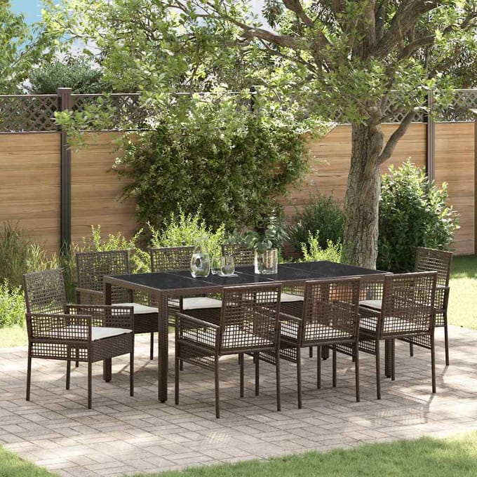 vidaXL - Tuin - Eettafel - Set - 9 - st - Bruin - poly - rattan