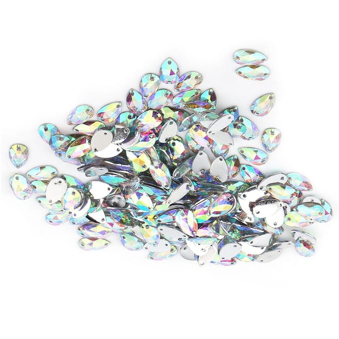 200 pièces Forme Goutte Résine Dos Plat Couture Strass avec Double Trous Décoration(Multi couleur) white
