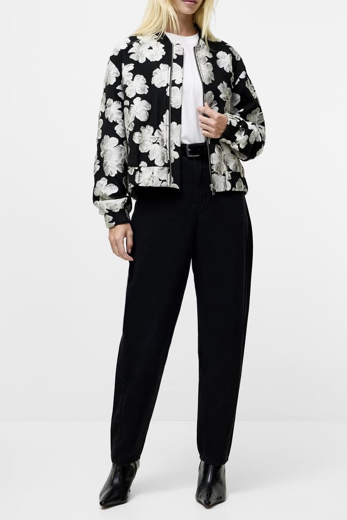 French Connection Lora Poly Jacquard Bomber Porcelain Cream/blac Taglia: 8 | Bomber Outlet | Donna | Bianco