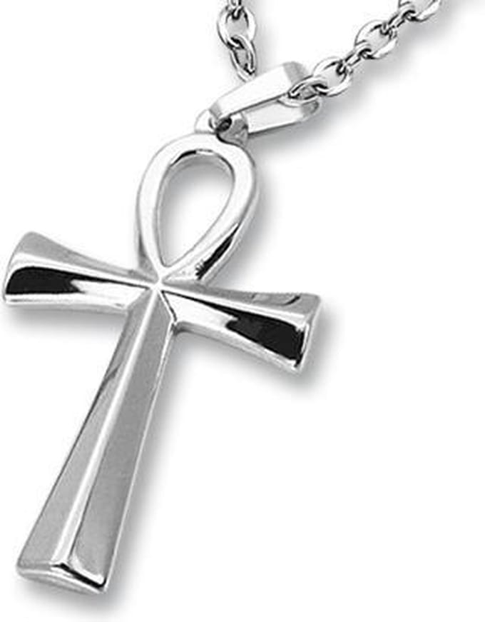 Amanto Ketting Dain - 316L Staal - Kruis - Ankh - 45x25mm - 60cm