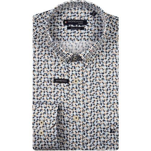 Giordano Overhemd Ivy Satin Stretch Abstract Graphic Pattern Navy-Multi / male
