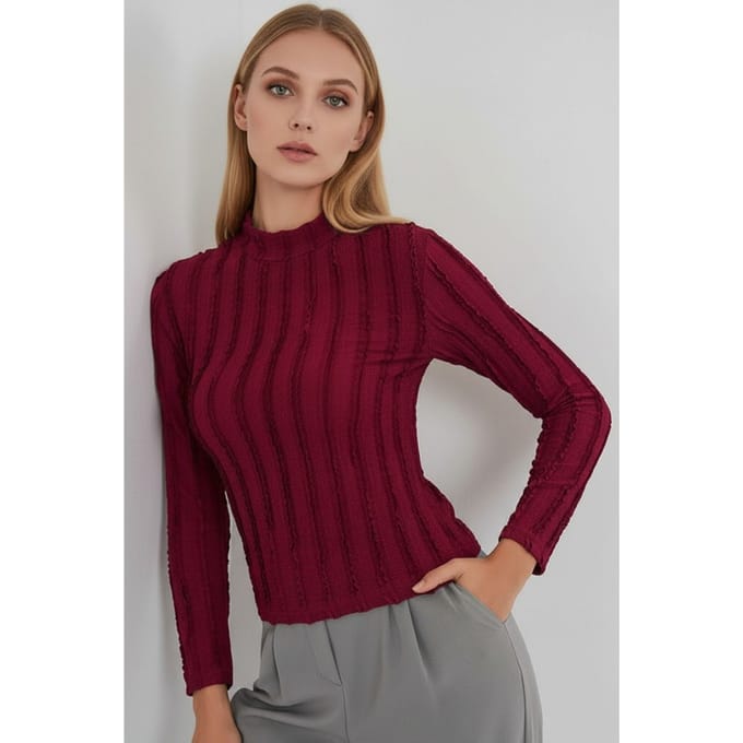 Gestructureerde Slim Fit Halve Col Blouse