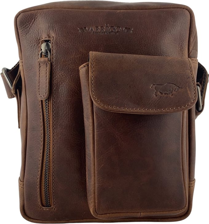Schoudertas Heren - Crossbody Tas Dames - Schoudertassen Vrouw - Leer - Cognac