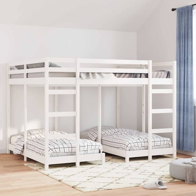 vidaXL - Drievoudig - Stapelbedframe - Wit - 160 - x - 200 - cm - Massief - grenenhout