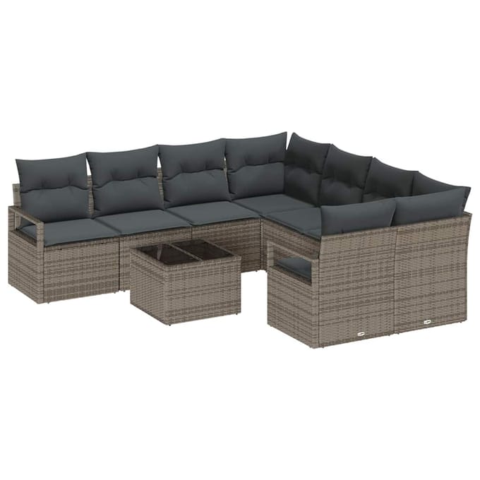 vidaXL - Bankstel - 9 - st - 8-Aantal - zitplaatsen - Grijs - Polyrattan