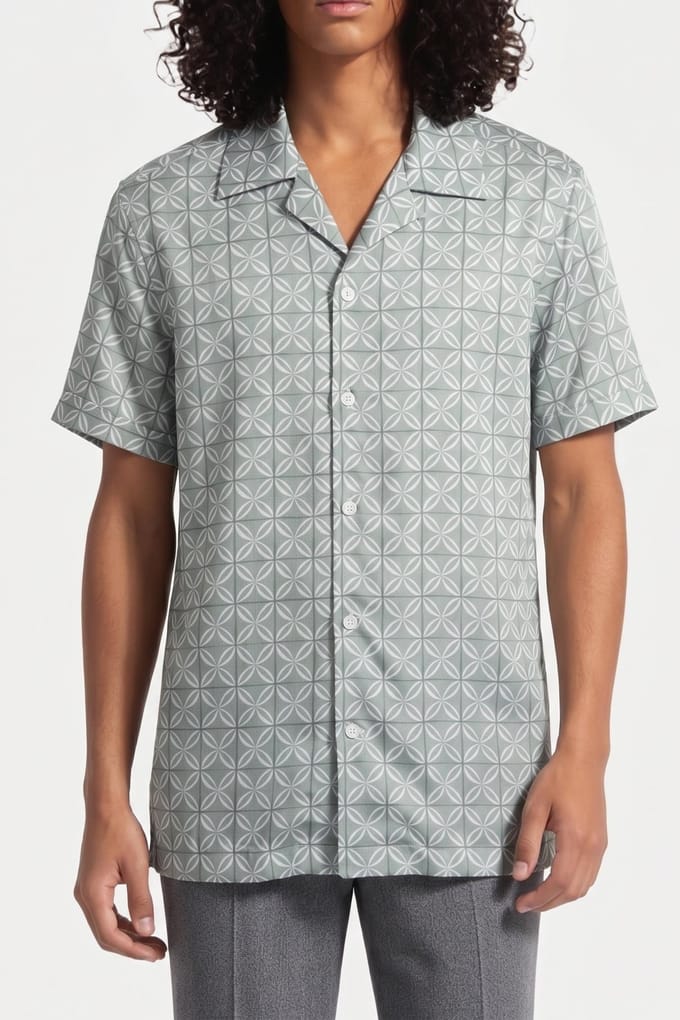 Reiss Printed Cuban Collar Sage Größe: M | Casual hemden Outlet | Herren | Grün