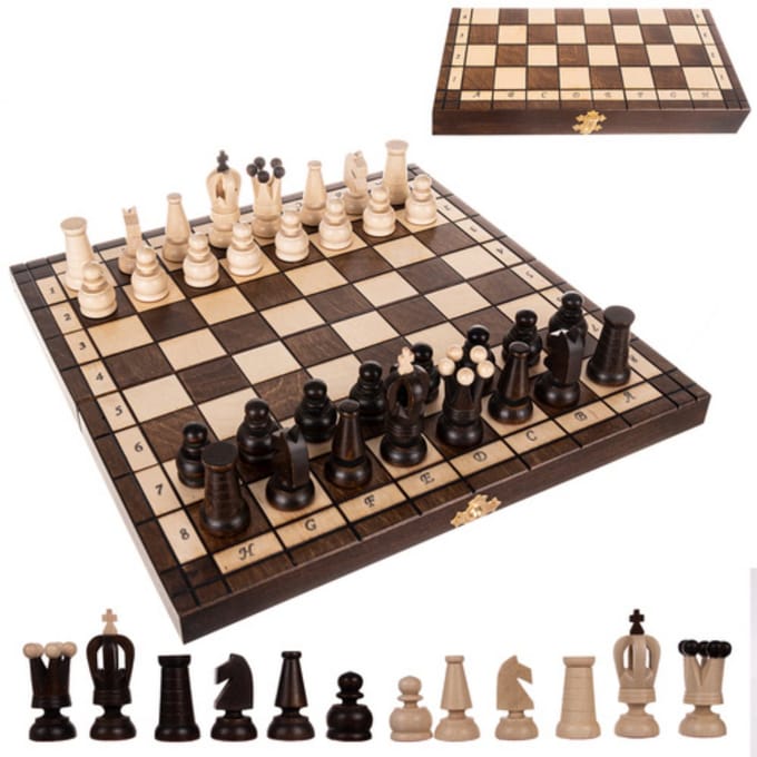 Ruhhy klassiek houten schaakset 31x31 cm – luxe opbergkoffer