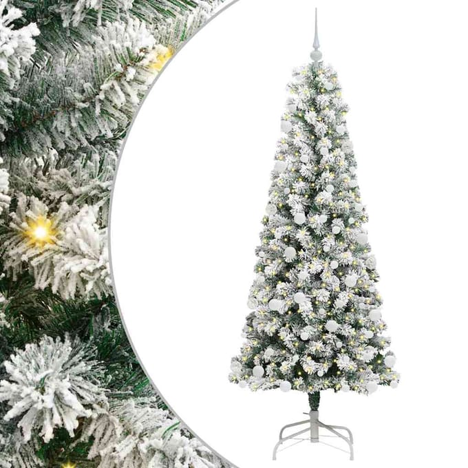 vidaXL - Kunstmatige - Hinged - Kerstboom - 300 - LED's - Groen - en - Wit - 180 - cm