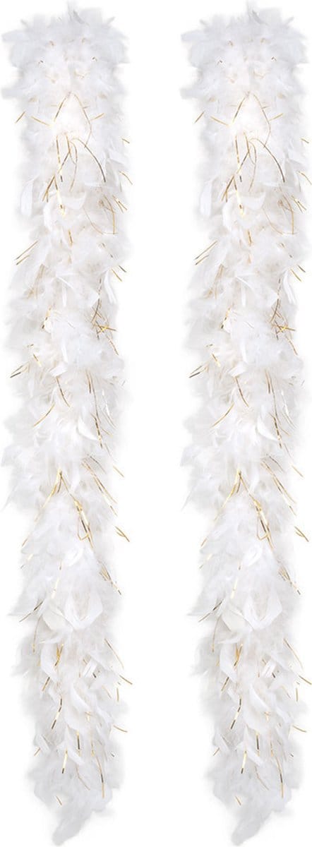 Boland Carnaval verkleed boa met veren - 2x - wit/goud - 180 cm - 50 gram - Glitter and Glamour