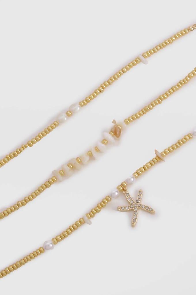 boohoo Dames Starfish & Pearl 3-Pack Armbanden | Goud