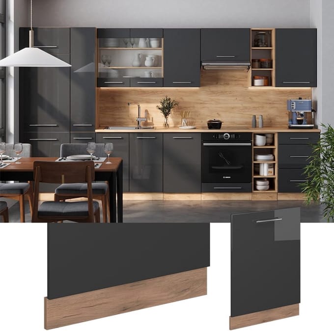 Dishwasher front panel Fame-Line, 60 cm without worktop, high-gloss anthracite