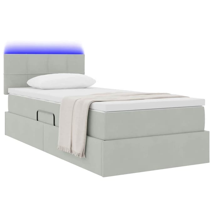 vidaXL - LED - opbergbed - met - matras - Lichtgrijs - 90 - x - 190 - cm - Fluweel