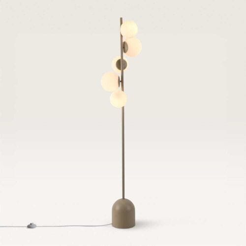 LUSENZ Evania - Staande lamp Taupe Metaal 160 cm - 5 bollen - Modern design - Woonkamer lamp - Opaalglas - E14 fitting - Met voetschakelaar