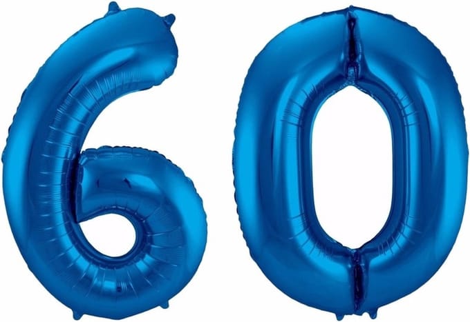 Cijfer 60 ballon blauw 86 cm