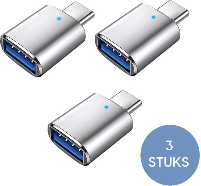 3x USB-C naar USB 3.0 - Adapter - USB C naar USB Adapter - USB C naar USB A Converter - USB C naar USB A Female - Provium - zilver