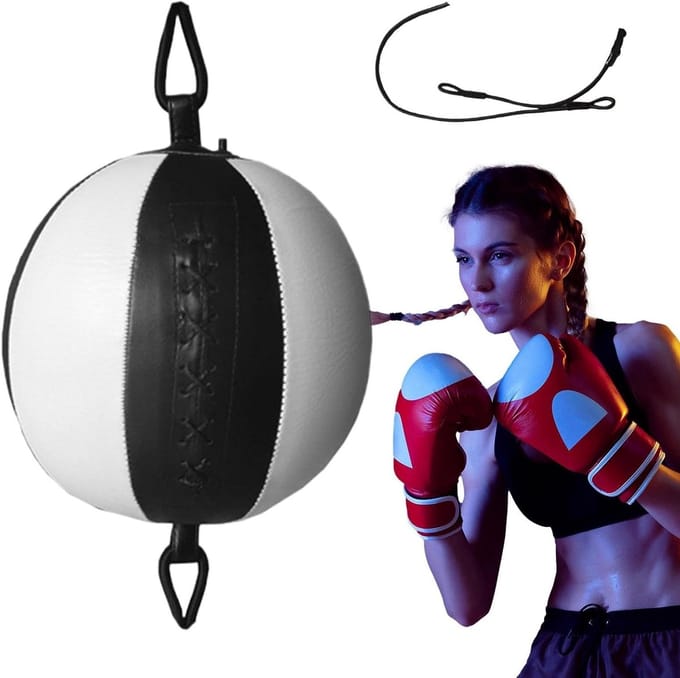 Boksreflexbal - Trainingsbal Reactie - Hand-oog Coördinatie - Verstelbare Hoofdband - 20 cm diameter - Zwart Wit