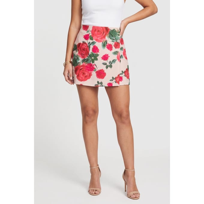 GUESS  Eco Raissa Wrap Skirt Blurred Roses Print Größe: S | Miniröcke Outlet | Damen | Rosa