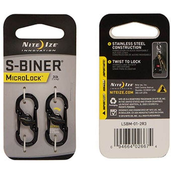 Nite Ize S-Biner Karabijnhaak Microlock 2-Pack Zwart