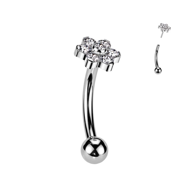 Piercing titanium curved bloem 1.2x8 - zilver - LMPiercings