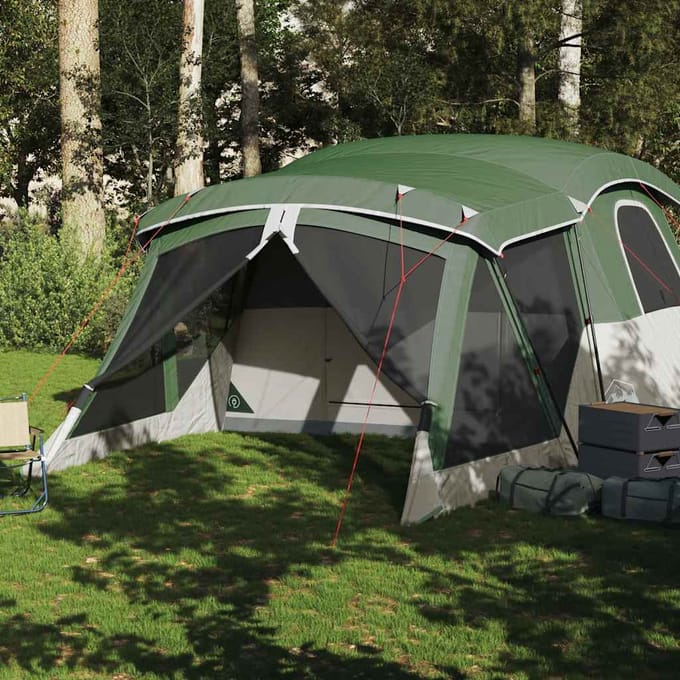 Vidaxl Tente de Camping avec Abside pour 4 Personnes, Verte, Imperméable