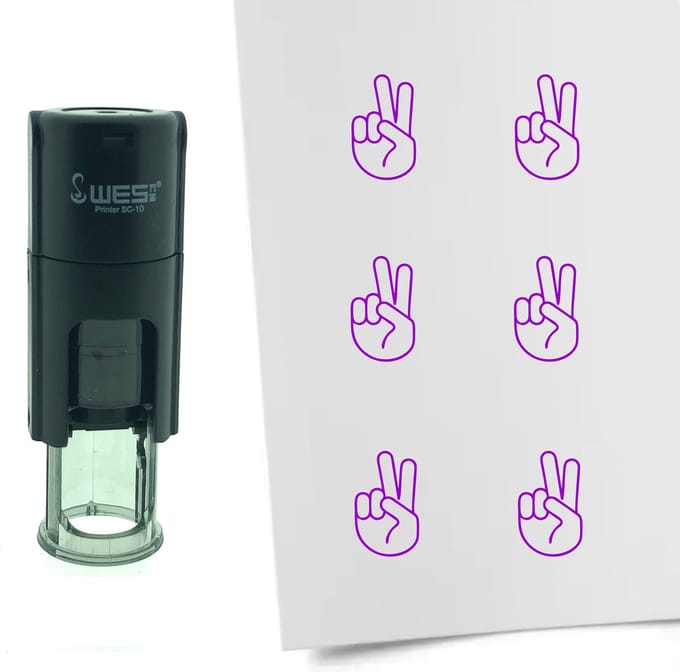 CombiCraft Stempel Victory hand / peace 10mm rond - Paarse inkt