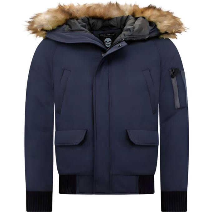 Winterjas Heren - Gewatteerde Jassen - Korte Heren Winterjas - Met Faux Bontkraag - 8821 - Blauw