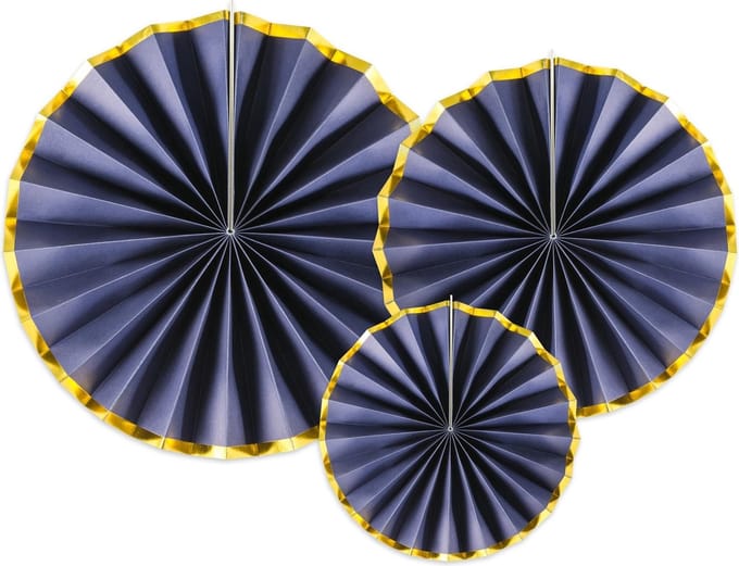 Partydeco - Honeycomb Navy Blue gouden randje ( 3 stuks)