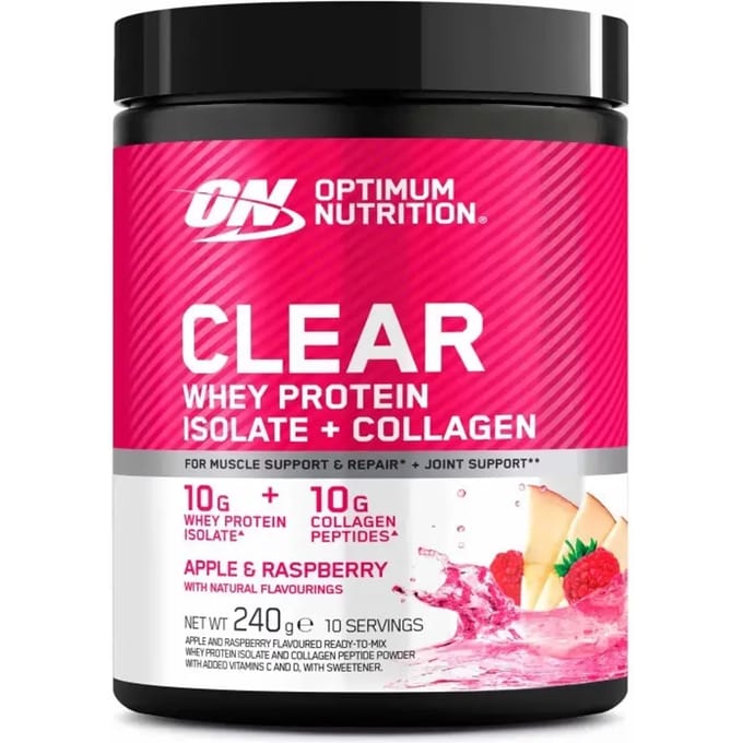 Optimum Nutrition Clear Whey Protein Isolate + Collagen - Apple Raspberry Proteine Poeder - Eiwitshake - Eitwit Limonade - 240 gram (10 servings)