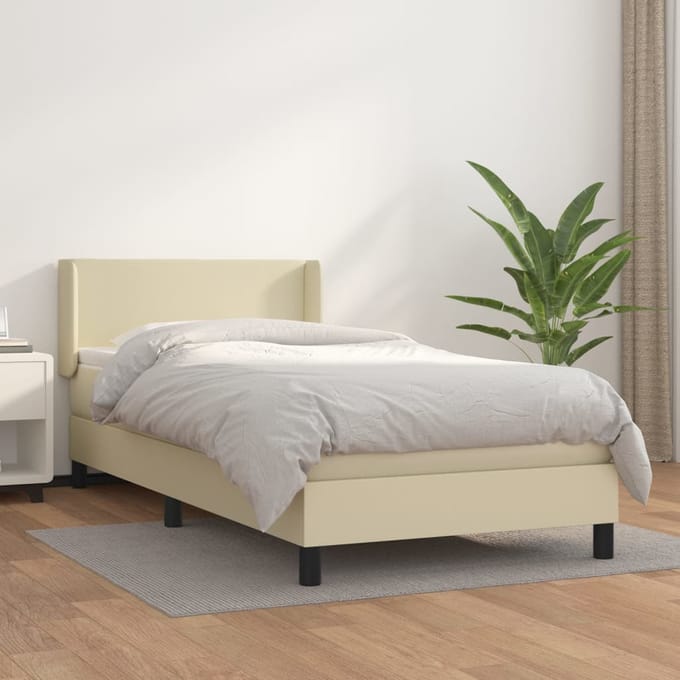 vidaXL - Boxspring - met - matras - kunstleer - crèmekleurig - 80x200 - cm