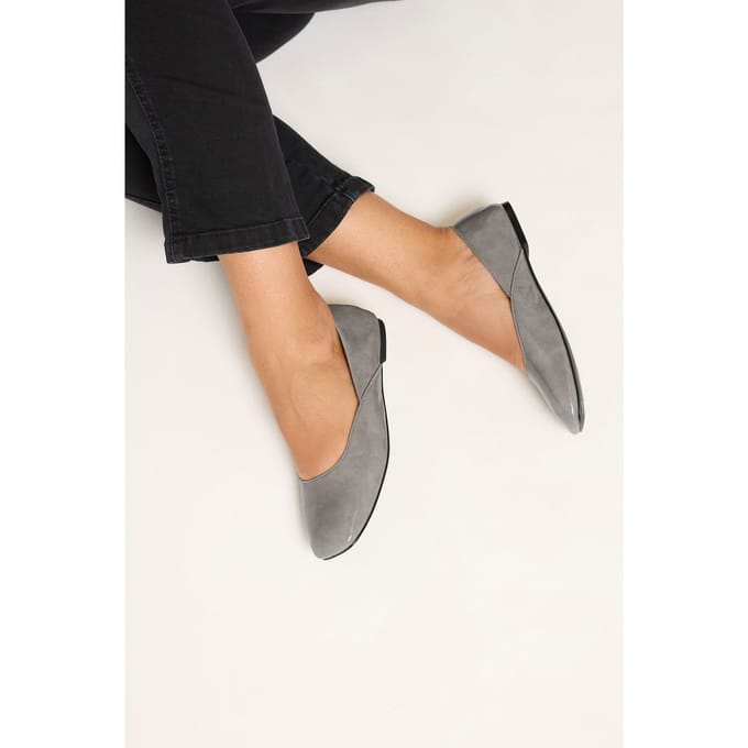 Yours Grijze Balletpumps Met Vierkante Neus In Brede Epasvormsize 37EEE