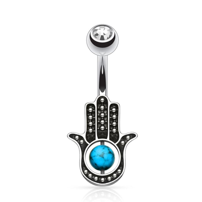 Navelpiercing karma hand met steen - zilver - LMPiercings