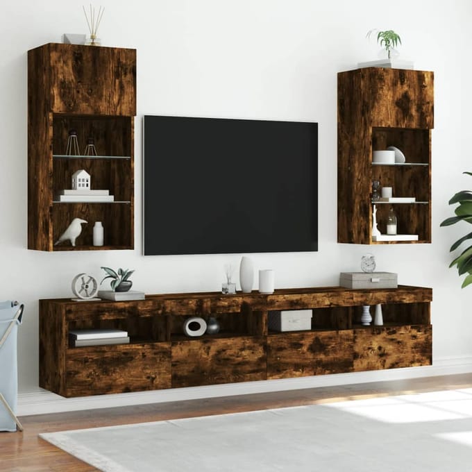 vidaXL - Tv-meubels - met - LED-verlichting - 2 - st - 40,5x30x90 - cm - gerookt - eiken