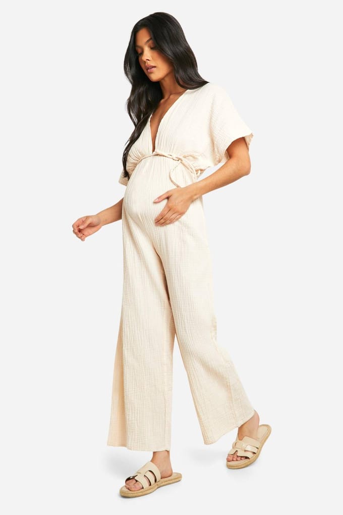 boohoo Dames Maternity Rope Belted Wide Leg Jumpsuit | Steen | Maat: 44