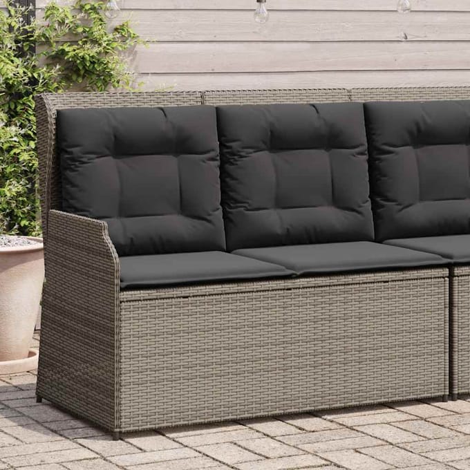 vidaXL - Tuinbankje - verstelbaar - met - kussens - poly - rattan - grijs