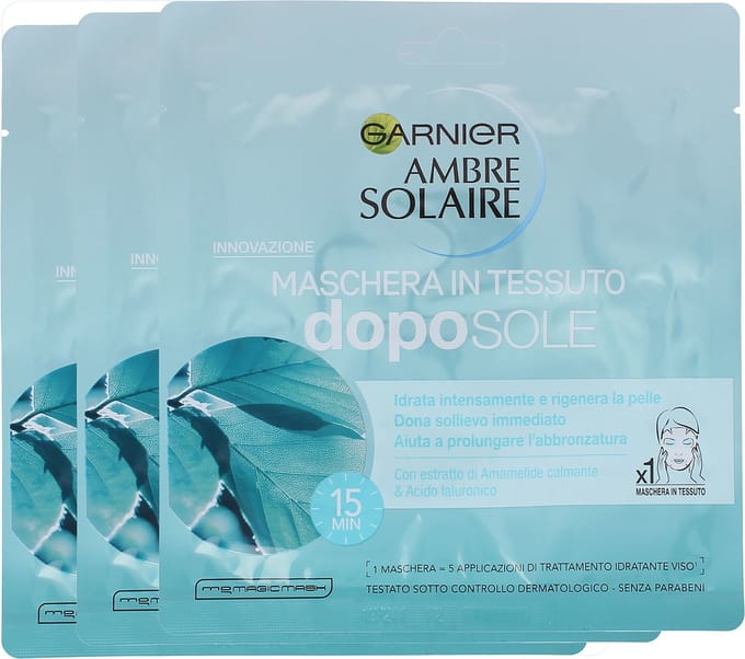 Garnier Ambre Solaire After Sun Cooling Face Sheet Mask - 32 gram (3 stuks)