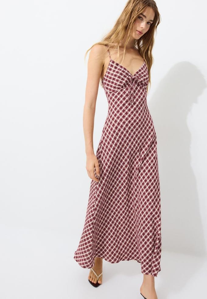 Stradivarius Midi-jurk met vichy ruit  Purper XS