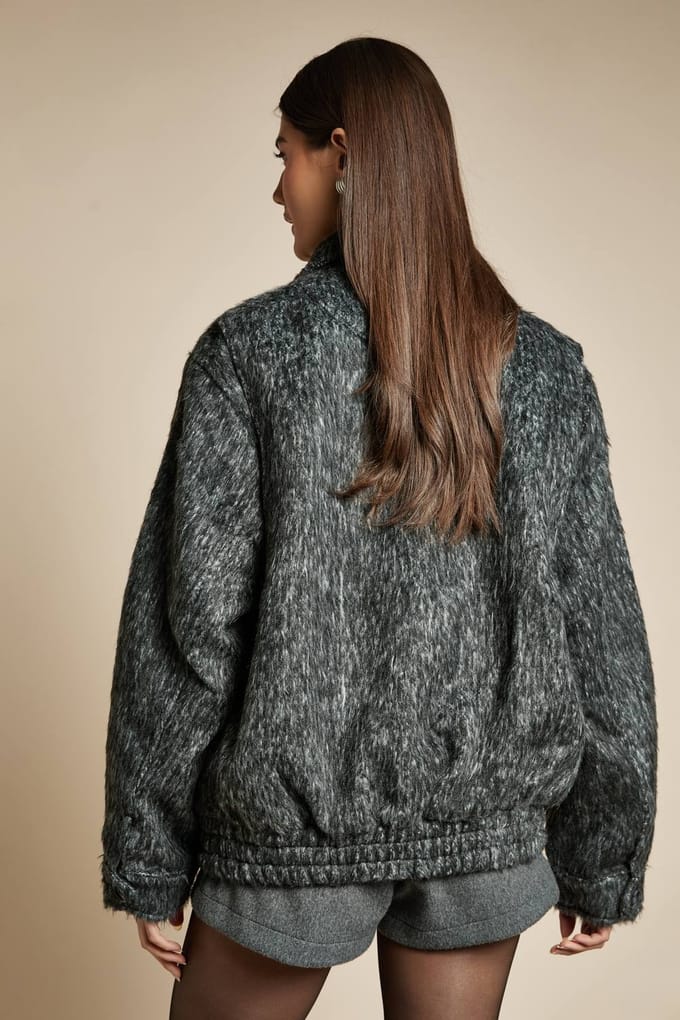 boohoo Dames Bomber met premium wollook | Charcoal | Maat: 10