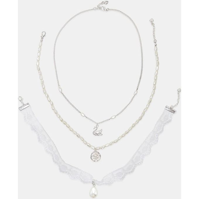 Stradivarius Set van 3 kettingen met zwaan  Grijs OS