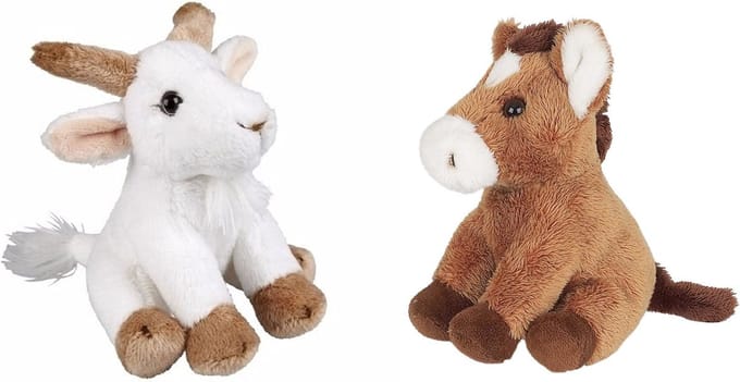 Ravensden - Boerderij dieren pluche knuffels - 2x stuks - Geit en Paard - 15 cm