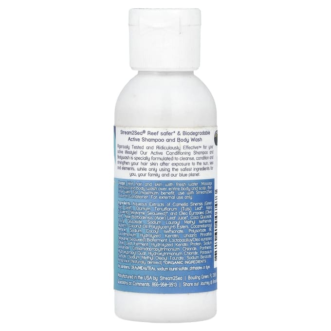 Stream2Sea, Shampooing et Gel Douche Actif, 1,7 fl oz (50 ml) white
